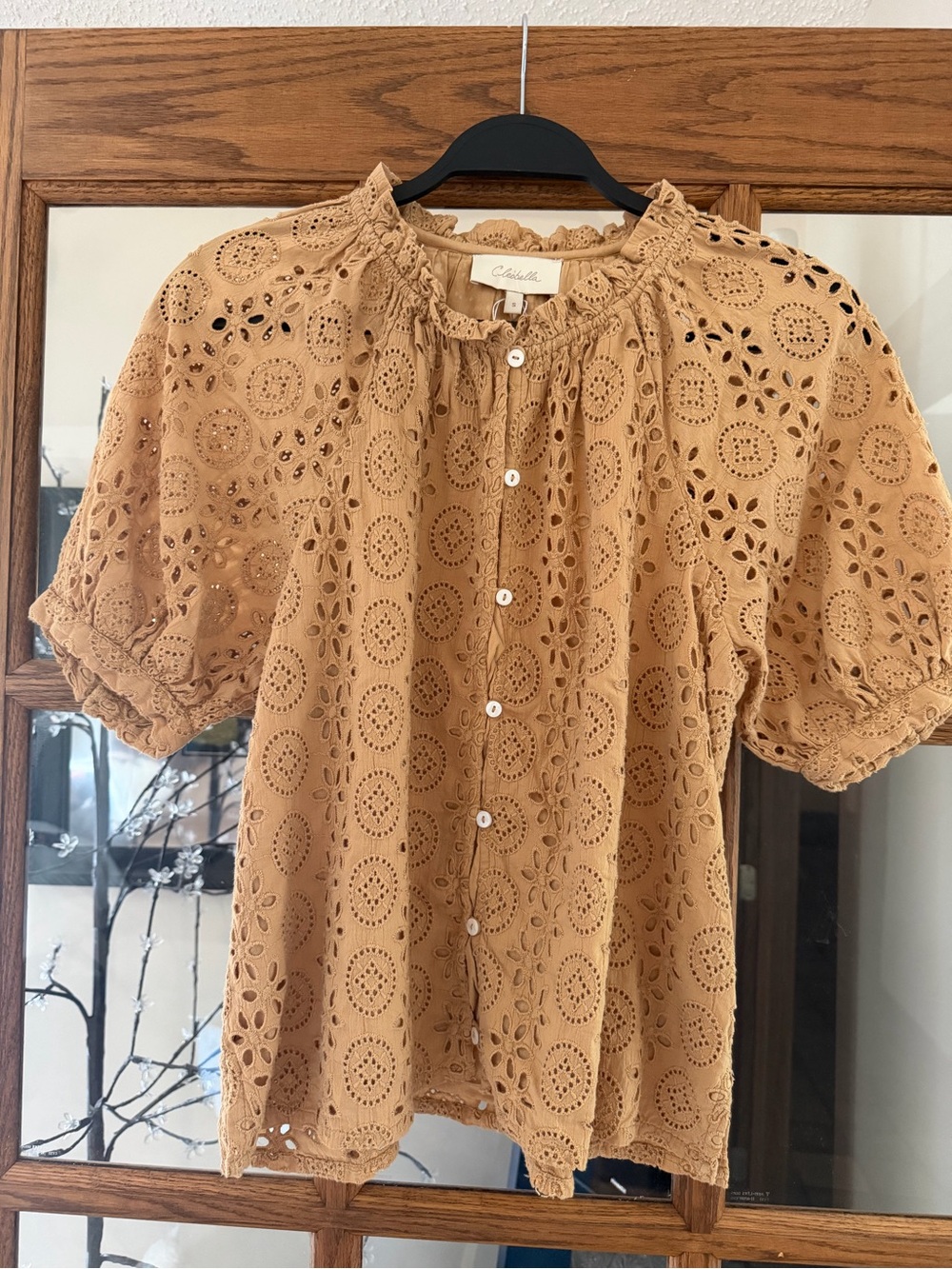 Cleobella Mustard Eyelet Button-Front Blouse
